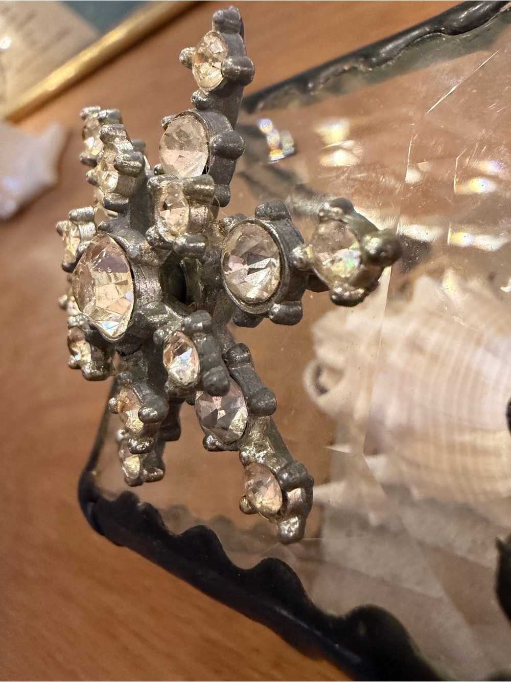 Mid-Century Rhinestone Snowflake Brooch Pin - Picture 2 of 5